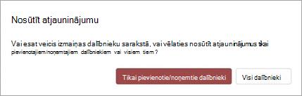 Varat izvēlēties nosūtīt sapulces atjauninājumu tikai pievienotajiem vai noņemtajiem dalībniekiem vai visiem dalībniekiem
