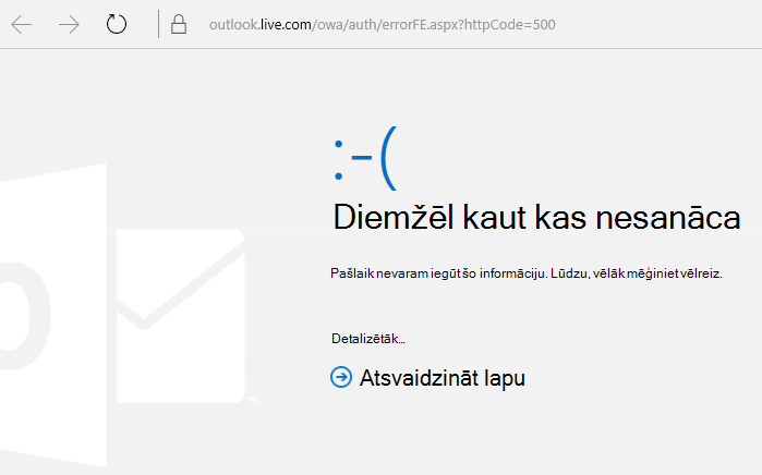 Outlook.com Radās kļūda; kļūdas kods 500