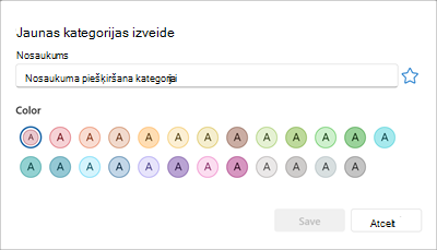 Panelis, lai izveidotu jaunu krāsu kategoriju