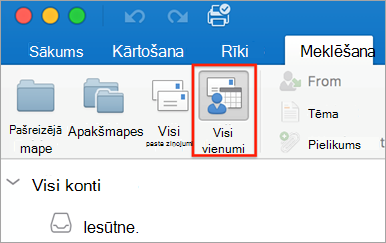 Tiek rādīta poga Visi vienumi cilnē Meklēšana
