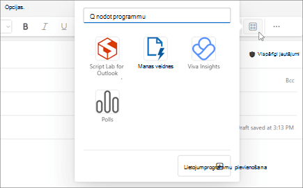 Programmu izlidojošā izvēlne no ziņojuma lentes, kas tiek sastādīts programmā Outlook tīmeklī un jaunajā programmā Outlook darbam ar Windows.