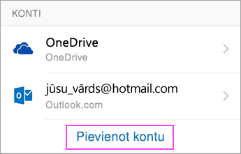 pieskarieties pie Pievienot kontu.