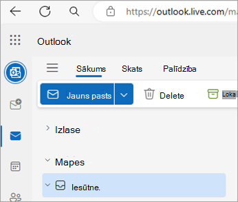 Ekrānuzņēmums, kurā redzama Outlook.com sākumlapa