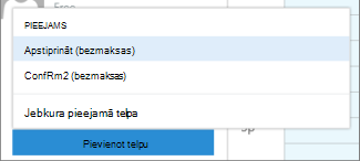 Plānošanas asistents telpas pievienošana