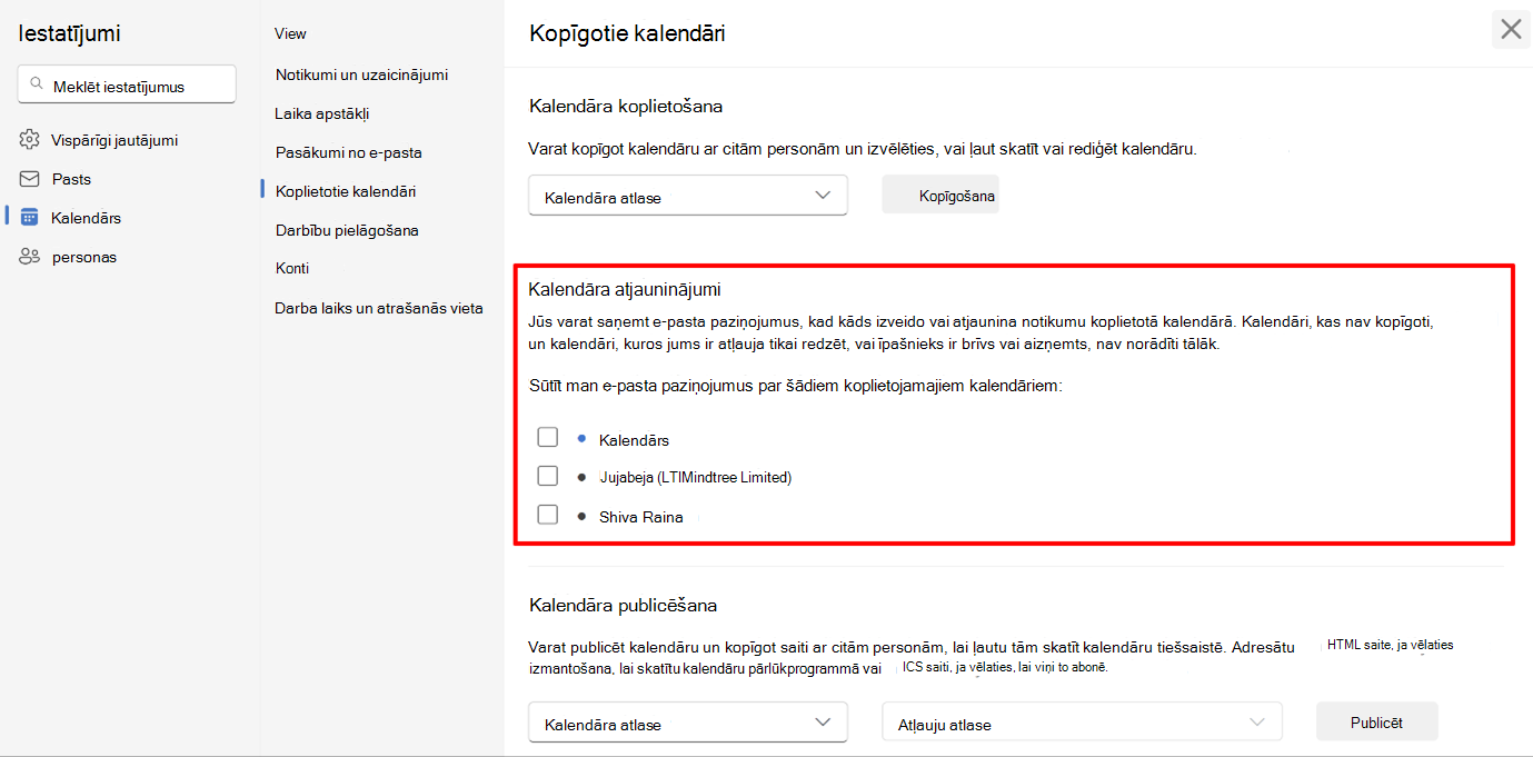 Ekrānuzņēmums, kurā redzams, ka lietotāji izvēlas kalendāra paziņojumus