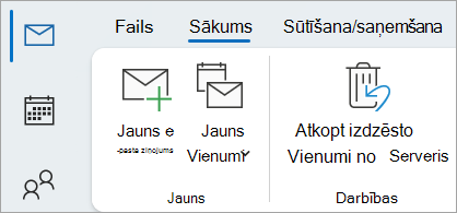 Lai atjaunotu ziņojumus, kas vairs neatrodas mapē Izdzēstie vienumi, atlasiet Atkopt izdzēstos vienumus no servera