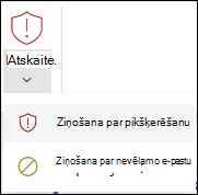 Ekrānuzņēmums, kurā redzama poga Ziņot ar atlasītu opciju Atskaite klasiskajā lentē programmā Outlook tīmeklī.