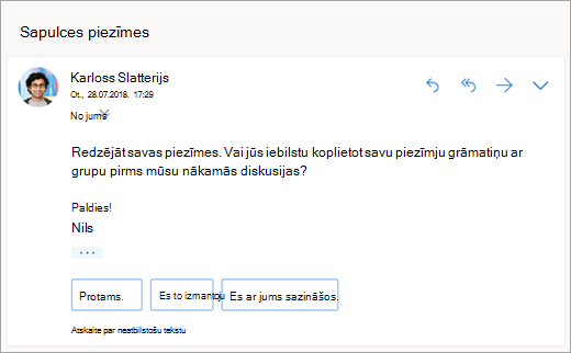Ekrānuzņēmums ar ieteiktajām atbildēm