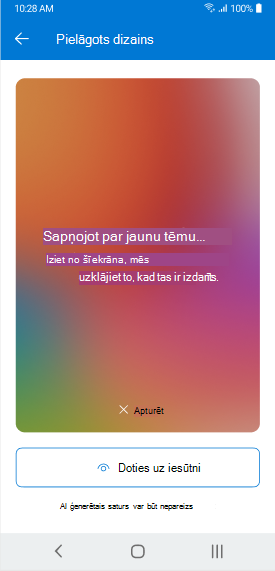 Ekrāns, kurā redzams Copilot ģenerēts motīvs Outlook mobilajā versijā