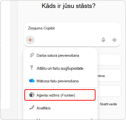 Nolaižamajā izvēlnē iezīmēts aģenta režīms