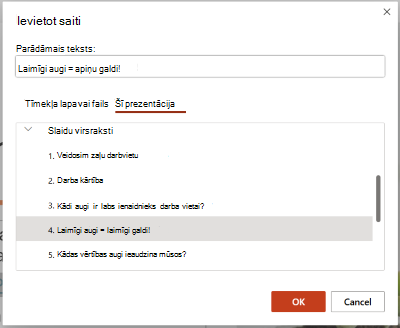 Dialoglodziņš Hipersaites ievietošana