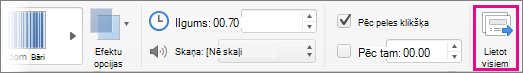 Poga Lietot visam cilnē Pārejas