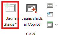 Ekrānuzņēmums ar izkārtojumu Jauns slaids.