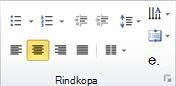 Ekrānuzņēmums, kurā redzama grupa Rindkopa cilnē Sākums.