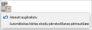 Parāda opciju, lai pārtrauktu automātisku kārtas skaitļu pārrakstīšanu augšrakstā