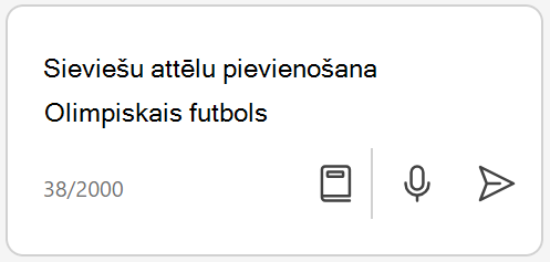 Pieprasījums ziņojuma lodziņā lūdz līdzeklim Copilot attēlu.