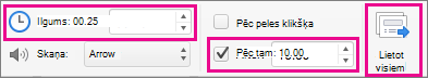 Slaidu pārejas iestatījumi