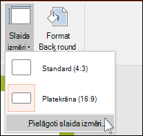 Lentes cilnē Noformējums atlasiet Slaida izmēri un pēc tam Pielāgoti slaida izmēri.