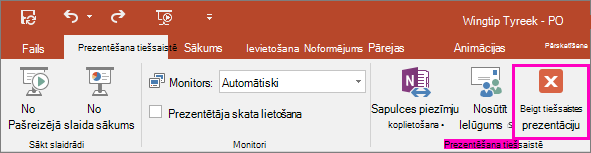 Parāda pogu Beigt tiešsaistes prezentāciju programmā PowerPoint