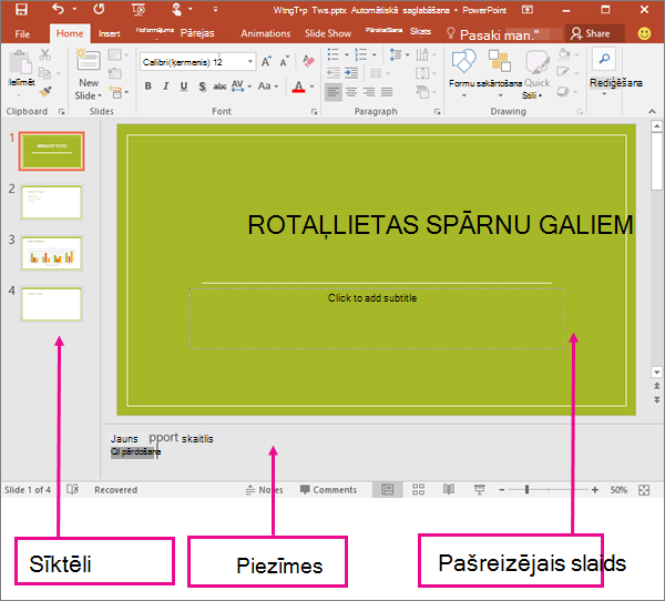 Tiek rādīts normālskats programmā PowerPoint
