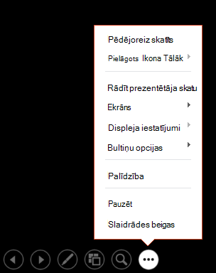 Tiek rādīta PowerPoint prezentētāja skata izvēlne