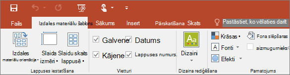 Parāda izdales materiālu šablona lenti programmā PowerPoint