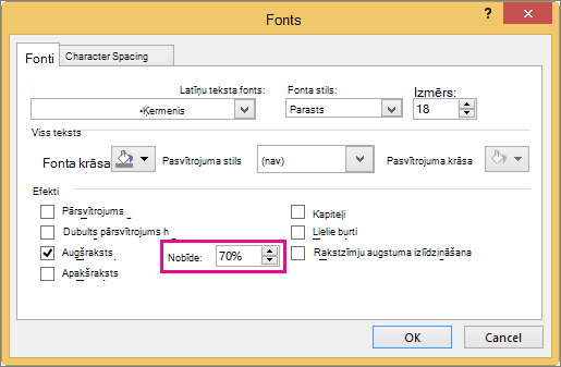 Parāda fontu dialoglodziņu programmā PowerPoint