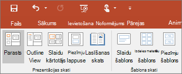 Tiek rādīta izvēlne Skats programmā PowerPoint