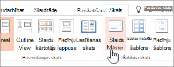PowerPoint lentē tiek rādīta poga Slaidu šablons