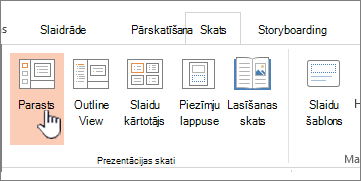 Skata lente ar iezīmētu opciju Parasts