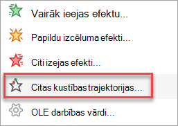 Kur atrast kustības trajektorijas nekā tikai izvēlnē Pievienot animāciju?