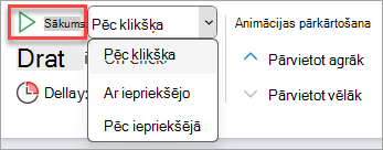 Nolaižamais sākuma atlasītājs sadaļā Animācijas hronometrāža.