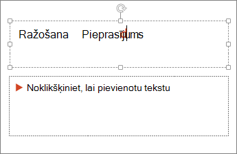 Tiek rādīta teksta pievienošana teksta laukā programmā PowerPoint