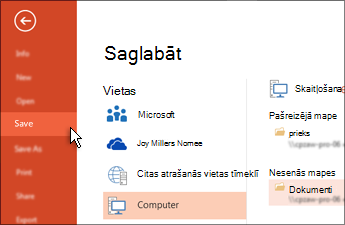 PowerPoint prezentācijas saglabāšana