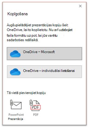 Ekrānuzņēmums, kurā redzams PowerPoint sadarbības ekrāns