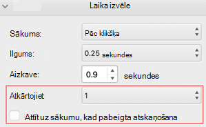 PowerPoint darbam ar Mac atkārtotas un attīšanas izvēlne