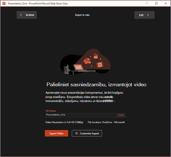 Eksportēšanas logs