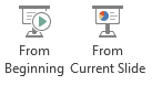 Ekrānuzņēmums, kurā redzams, ka slaidrādi varat sākt no sākuma vai no pašreizējā slaida.