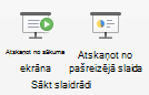 Ekrānuzņēmums, kurā redzama slaidrādes demonstrēšana no sākuma vai no pašreizējā slaida.