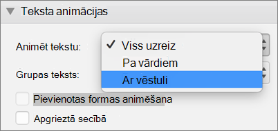 Opcijas Pa burtam atlasīšana