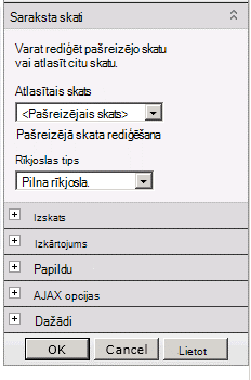 Tīmekļa daļas izvēlne