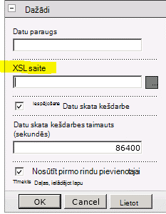 XSL saites rekvizīts tīmekļa daļas izvēlnē