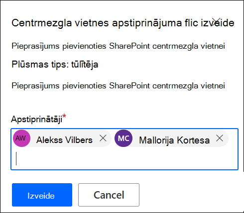 Ekrānuzņēmums, kurā redzama apstiprinātāju pievienošana
