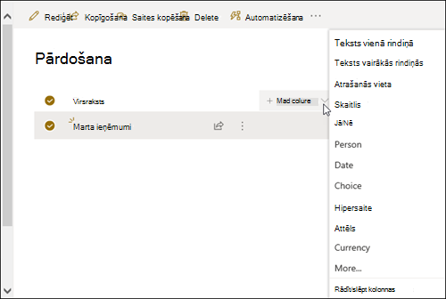 Pievienot metadatu kolonnu
