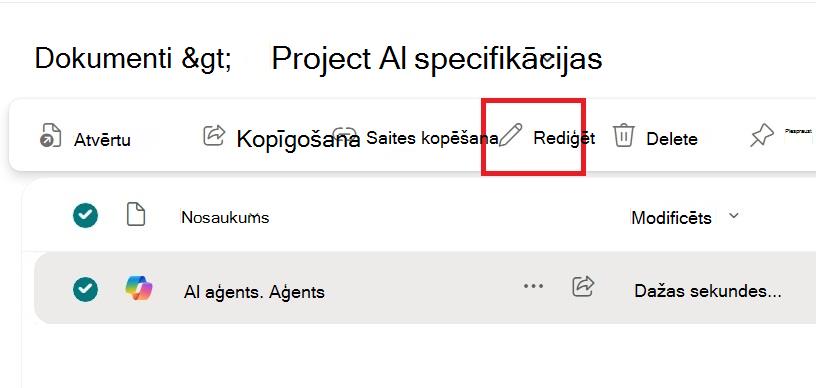 Ekrānuzņēmums, kurā redzama rediģēšanas opcija aģenta faila kontekstizvēlnē.