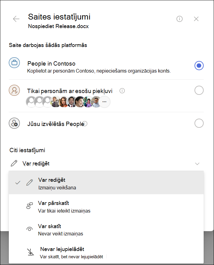 Saites kopēšanas iestatījumu ekrānuzņēmums