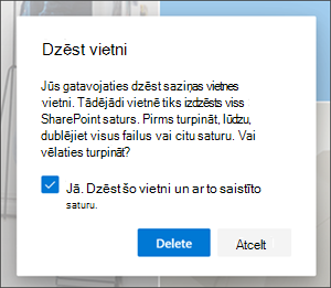 Dzēst vietnes apstiprinājumu