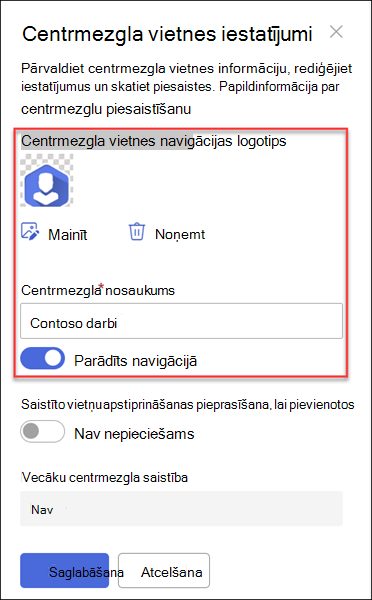 HubSite navigācijas logotipa nosaukuma ekrānuzņēmums