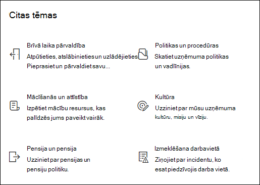 Ātro saišu tīmekļa daļas priekšskatījums.
