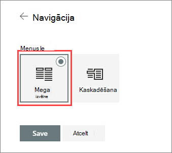 Mega izvēlnes opcijas attēls